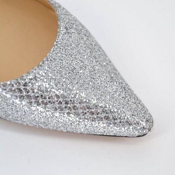 Jimmy Choo Romy Kitten Heel Pumps Pointed Toe Silver Metallic Women's 39.5 US 9 - Picture 10 of 13